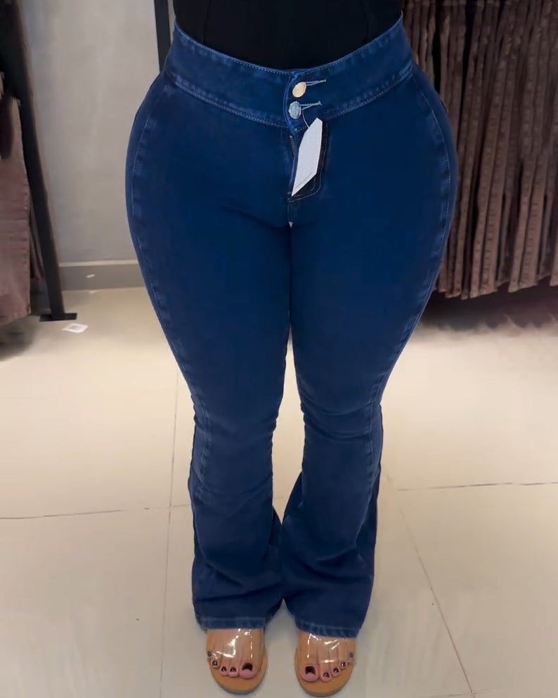 Double-Breasted Tight-Fitting High-Rise Flare Jeans Navy