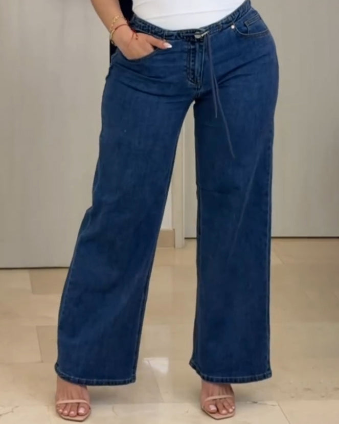 Women's Tie Up Slim-Fit Jeans Blue