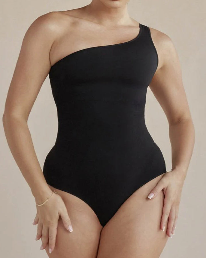 One-Shoulder Seamless Shaping Bodysuit Black