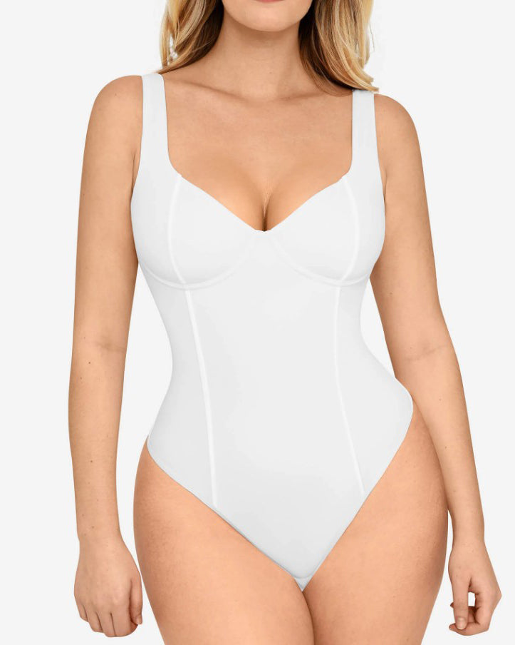 Women's V-Neck Tummy Controlling Bodysuit White