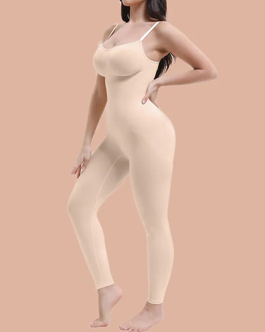 Seamless Comfort Shaping Long Sleeveless Full Body Shaper Beiges