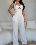Braided Style Slip Sleeveless Loose Straight Jumpsuit White