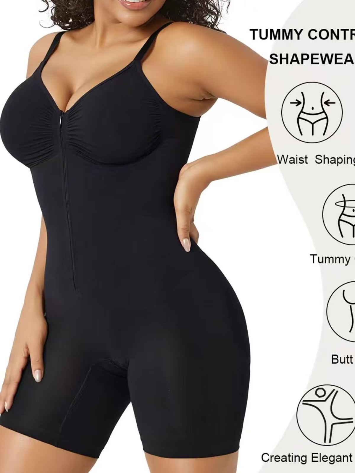 Women's High Elastic Zipper Adjustable Straps Breathable Mesh Design Tummy Control Body Shaper