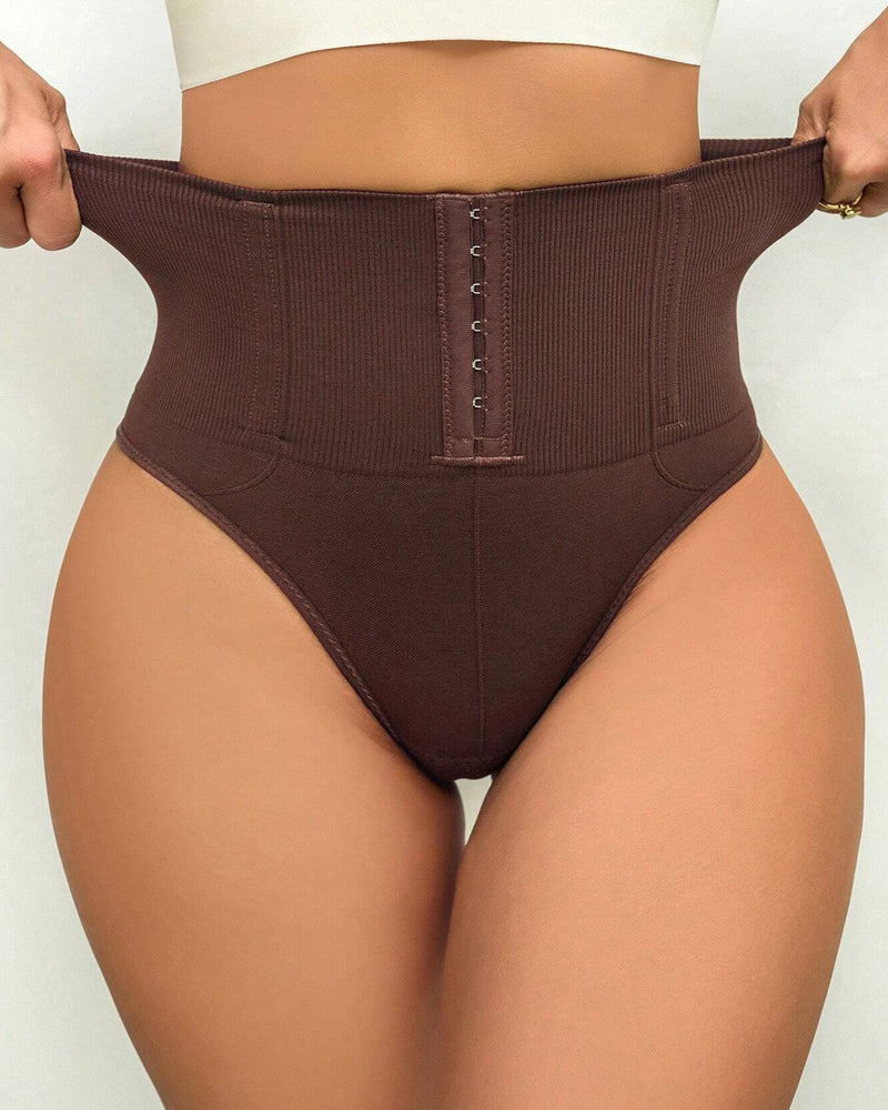 High Waist Seamless Single Breasted Shaping Thong Brown