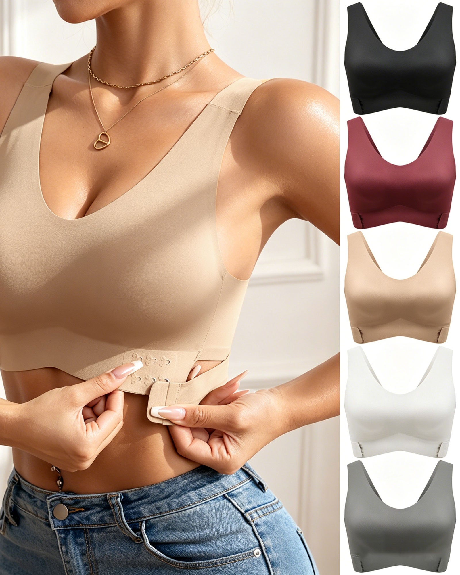 Seamless Cross Back Adjustable Hook And Loop Comfort Bra