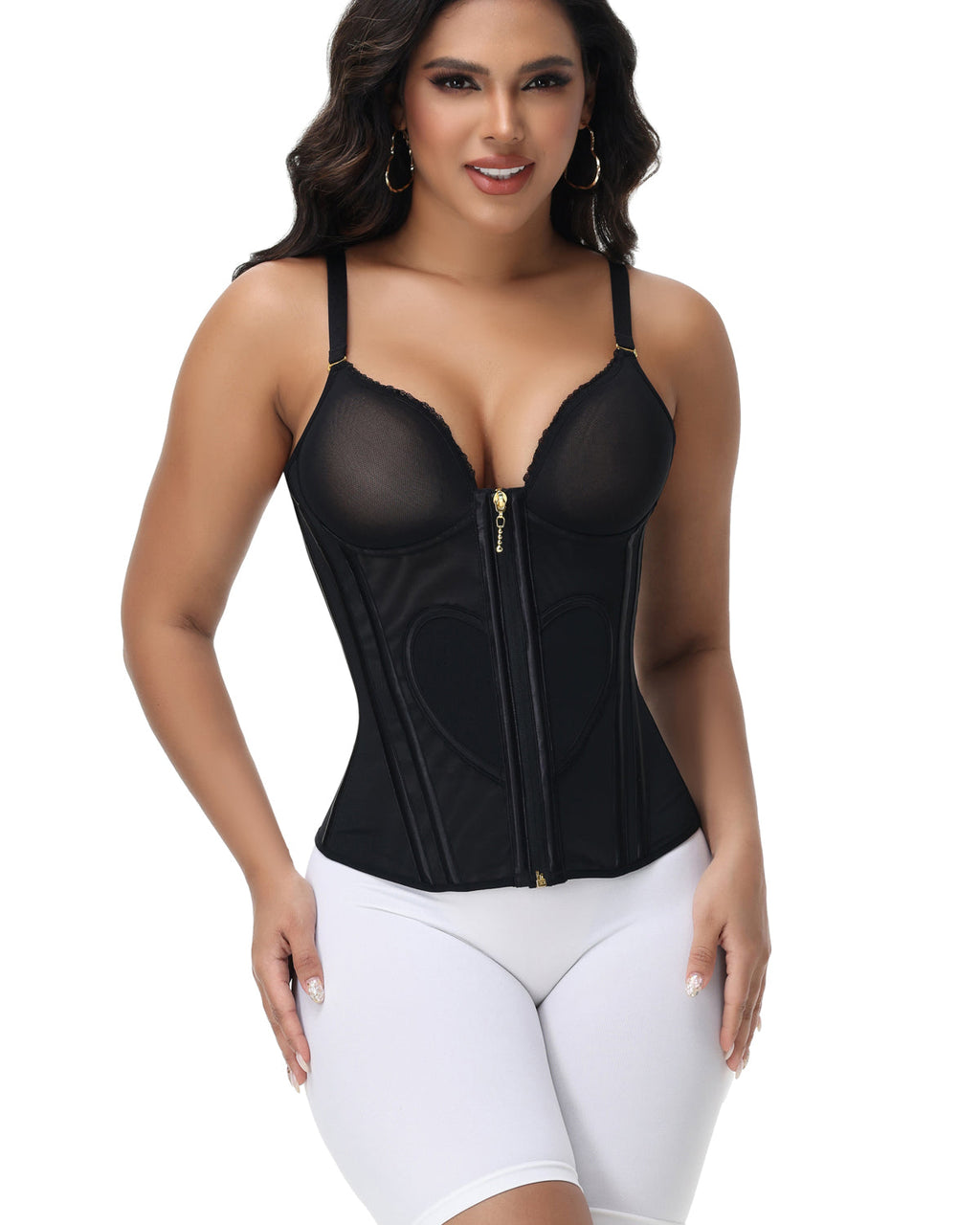 Heart Shape Tummy Control Compression Tanks Corset Waist Trainer Body Shaper with Zipper Black