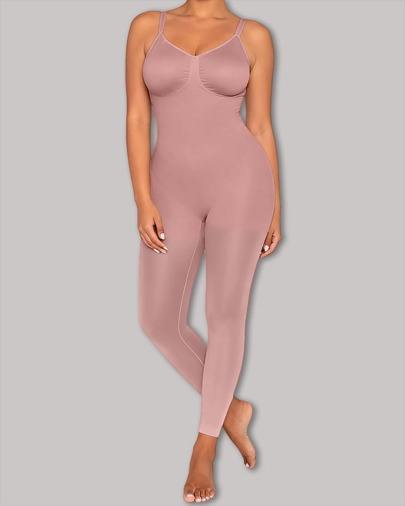 Full-Coverage Tummy Control Bodysuit RosyBrown