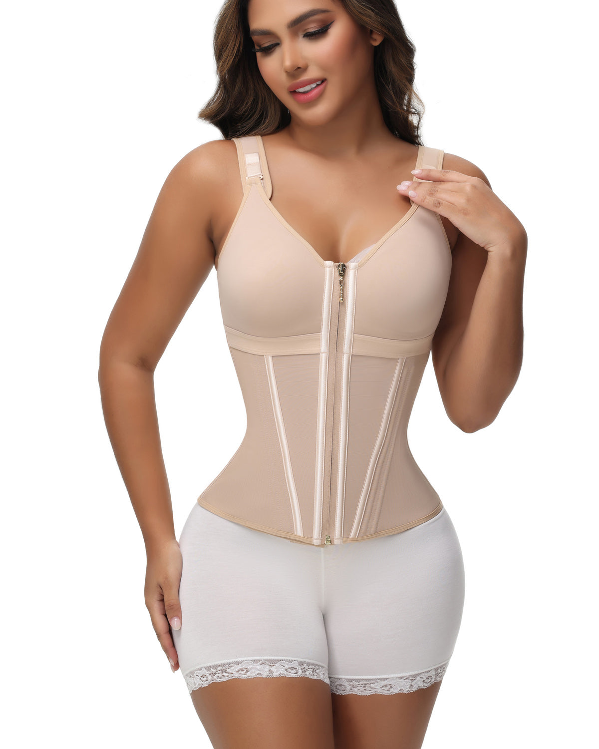 Extreme Latex Corset Waist Vest With Bra Tan