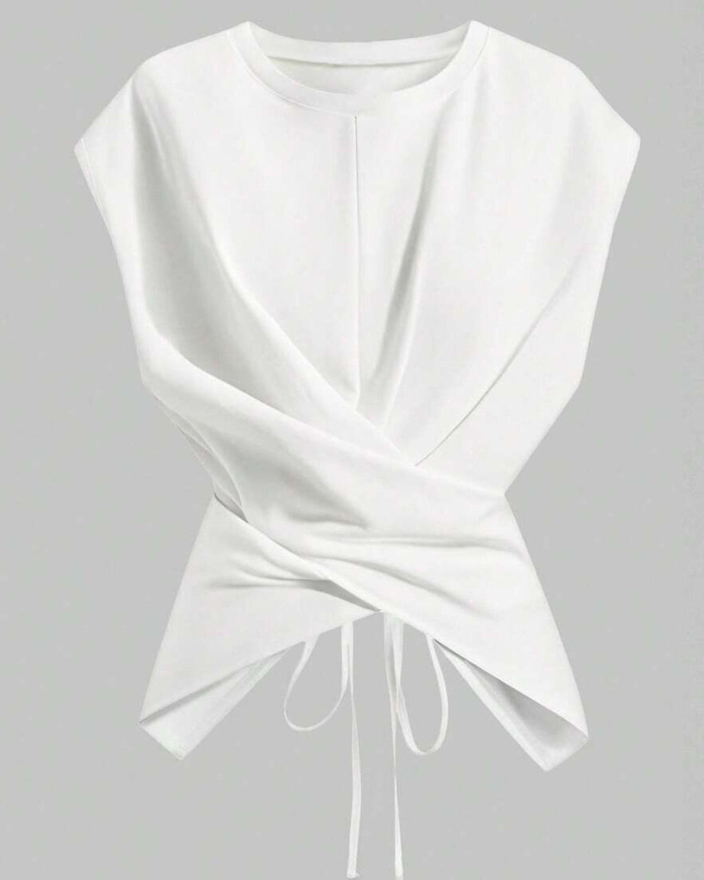 Casual Asymmetrical Criss Cross Back Tie Top For Women's Knitted Round Neck Drop Shoulder Sleeve T-Shirt