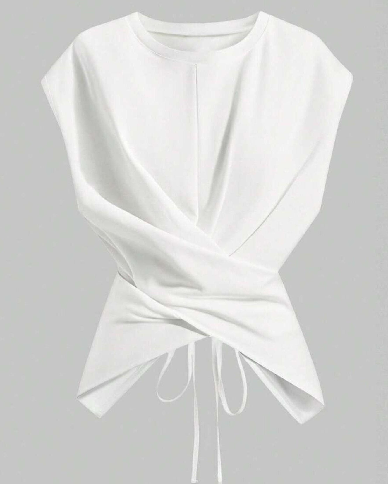Casual Asymmetrical Criss Cross Back Tie Top For Women's Knitted Round Neck Drop Shoulder Sleeve T-Shirt