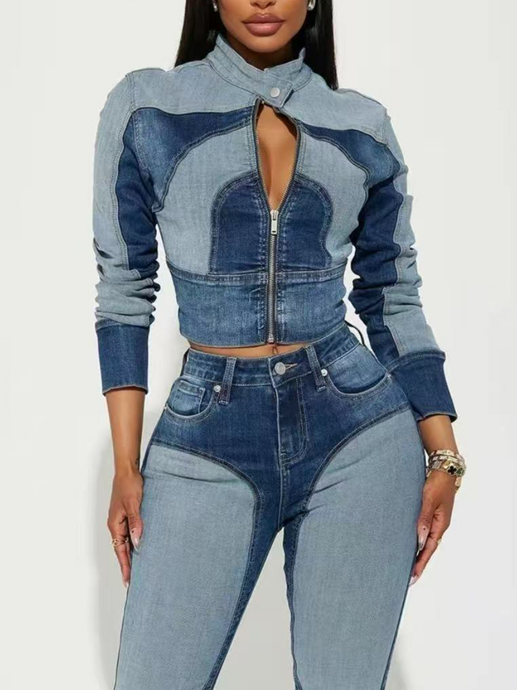 Patchwork Denim Jacket Lightblue