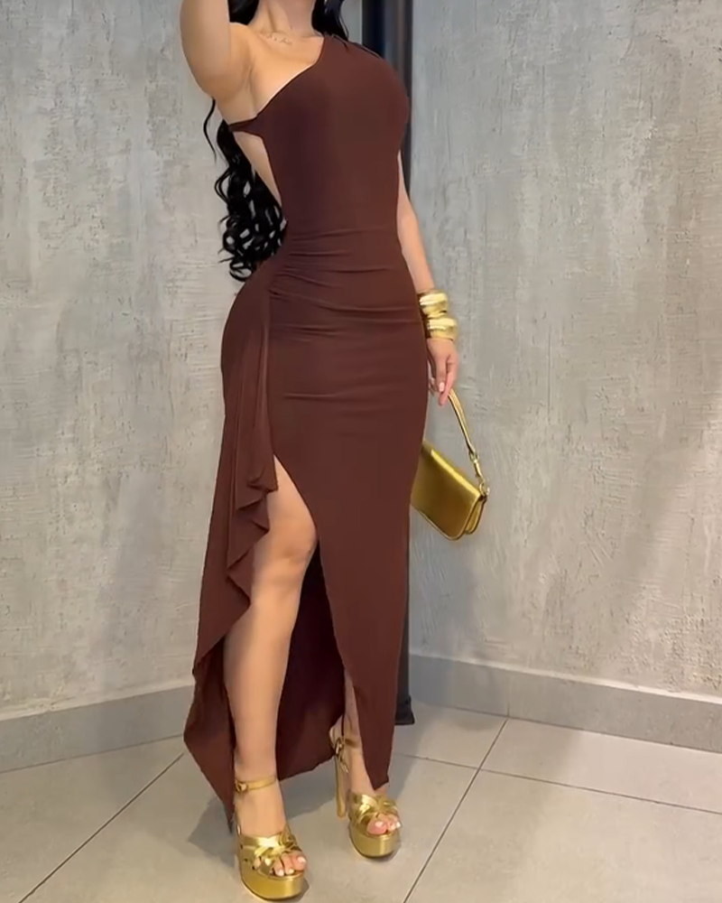 Backless Fitted Dress Brown