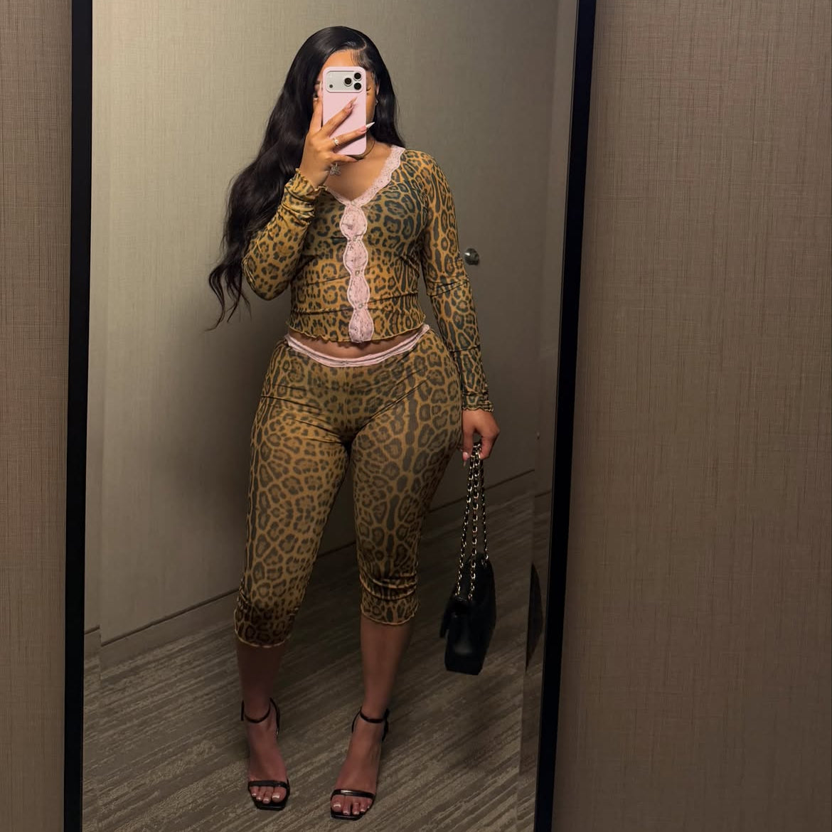 Leopard Lace Trim Capri Set