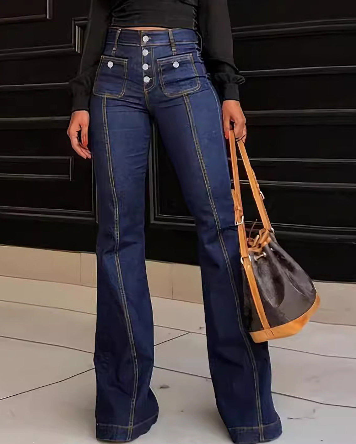 Women's Button-Front High-Waist Flare Jeans Blue