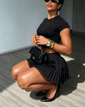 Short-Sleeve Crop Top & Pleated Mini Skirt Two-Piece Set