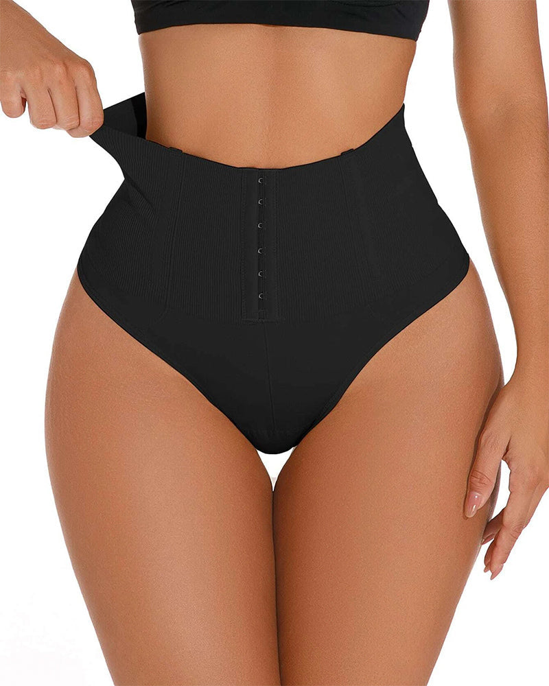 High Waist Seamless Single Breasted Shaping Thong Black