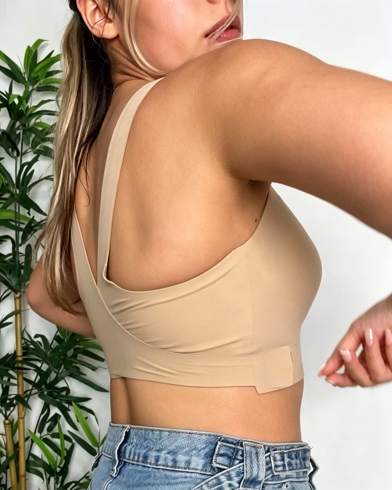 Seamless Cross Back Adjustable Hook And Loop Comfort Bra